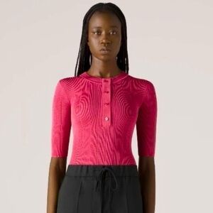 NWT St. John Bright Rayon Knit Elbow Sleeve Henley Top